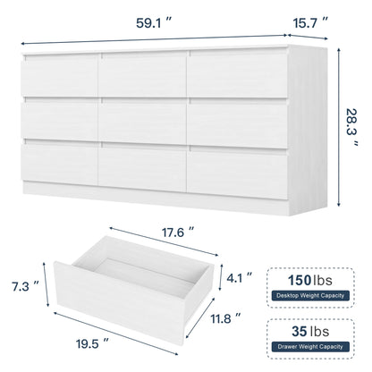 Resenkos Modern Mid Century 6 Drawer Wide Dressers Chests for Bedroom, Chest of Drawer Organizer Grey