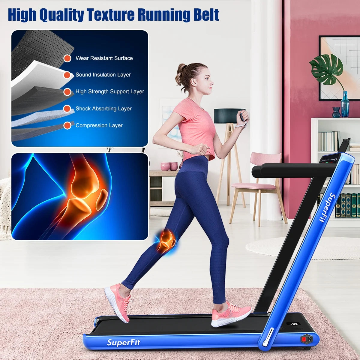 Gymax 2 in 1 Folding Treadmill 2.25HP Running Machine w/ Dual Display APP Control Black