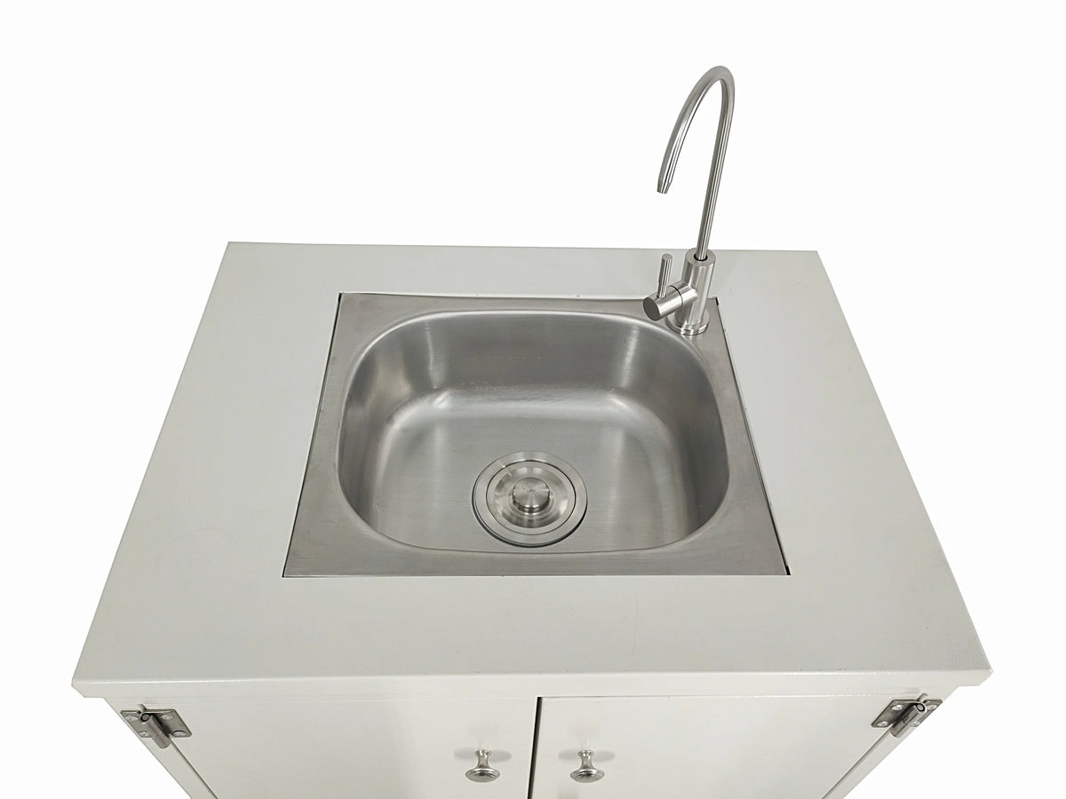 Cabinet Portable Sink Self Contained Hand Wash Station Mobile Sink Water Fountain Water Supply 110V/12V Powered Built-in Pump Water Jugs NOT included 24 X 18 X 30" CABINET SIZE 10094