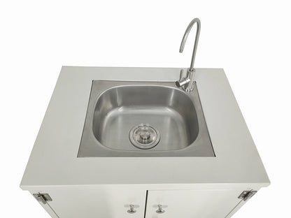 Cabinet Portable Sink Self Contained Hand Wash Station Mobile Sink Water Fountain Water Supply 110V/12V Powered Built-in Pump Water Jugs NOT included 24 X 18 X 30" CABINET SIZE 10094