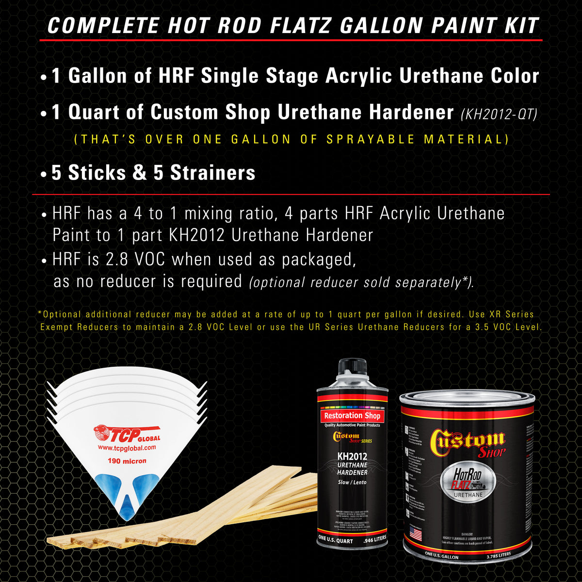 Custom Shop - Olive Drab Green - Hot Rod Flatz Flat Matte Satin Urethane Auto Paint - Complete Gallon Paint Kit - Professional Low Sheen Automotive, Car Truck Coating, 4:1 Mix Ratio