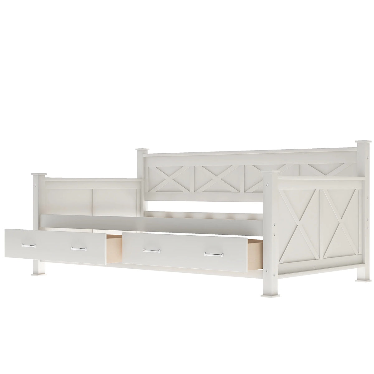 Euroco Twin Size Dayed with 2 Storage Drawers for Bedroom Low Profile Platform Bed, White