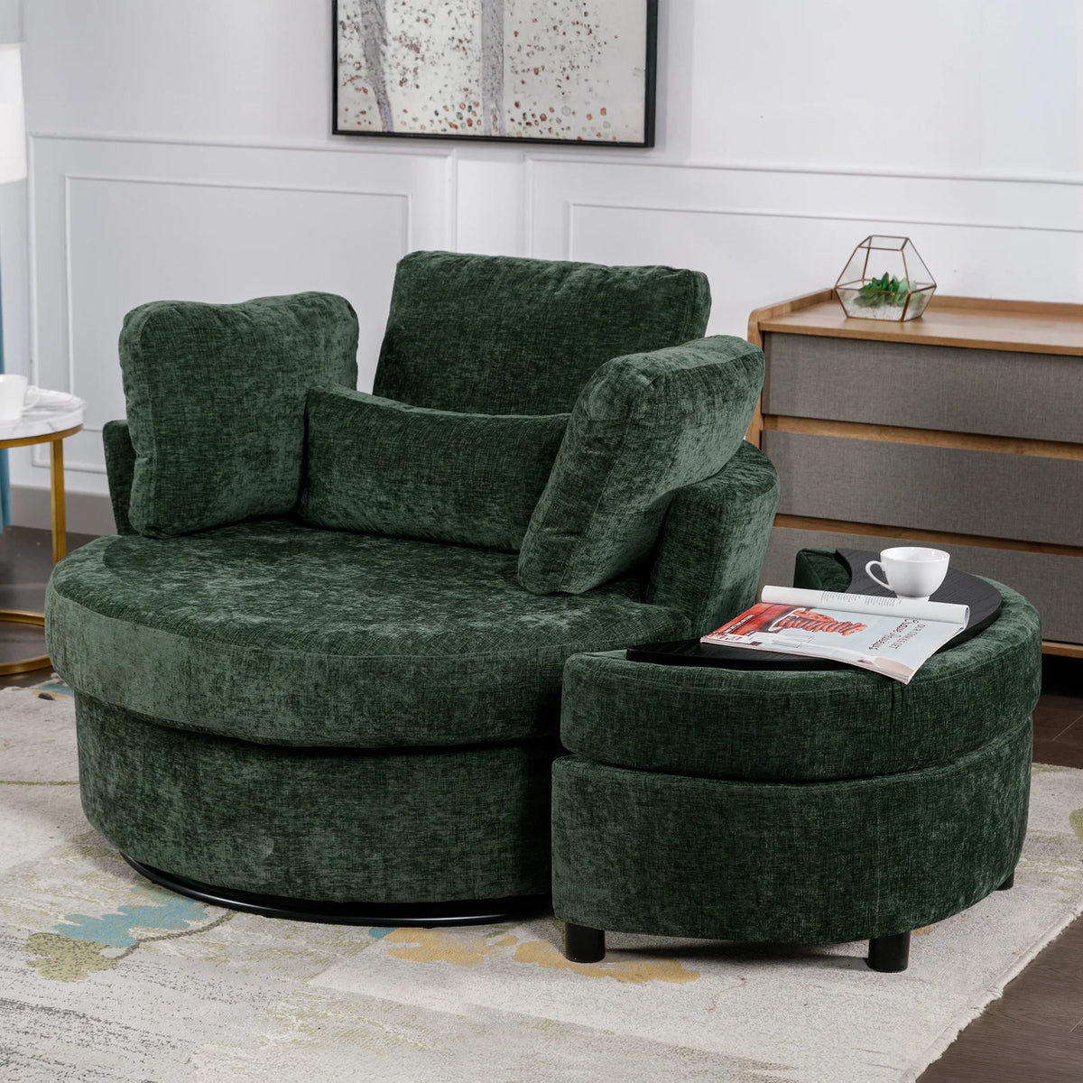 Muumblus Teddy Swivel Accent Barrel Chair, Modern Oversize Sherpa Comfy Round Reading Armchair for Living Room, Ivory