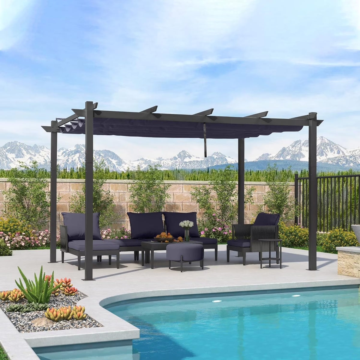 PURPLE LEAF Outdoor Retractable Pergola with Sun Shade Canopy 10' x 13' Patio Aluminum Pergola Shelter for Backyard Deck Garden Modern Metal Grape Trellis Pergola, Beige