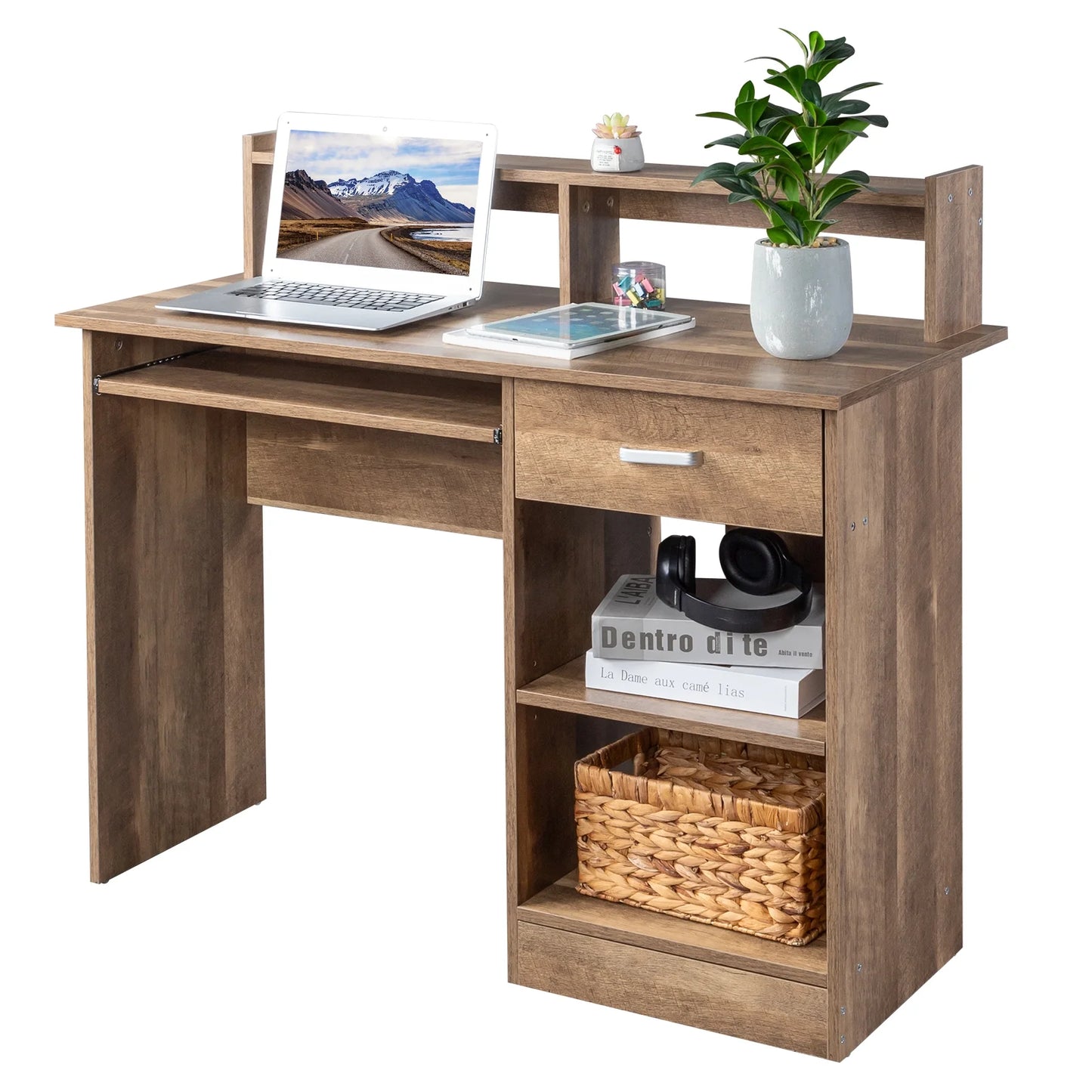 Ktaxon Computer Desk Home Office Workstation Laptop Table Drawer Shelf Furniture White
