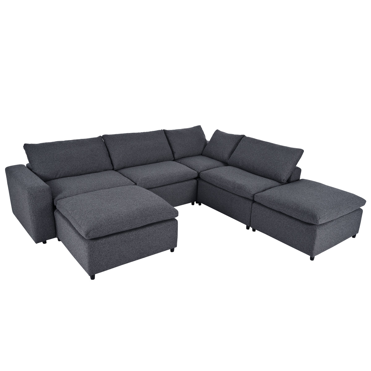 Harper & Bright Designs Convertible Modular Sectional Sofa with 2 Removable Ottomans & Pillows, Large U Shape Cloud Couch with Reversible Chaise for Living Room, Grey