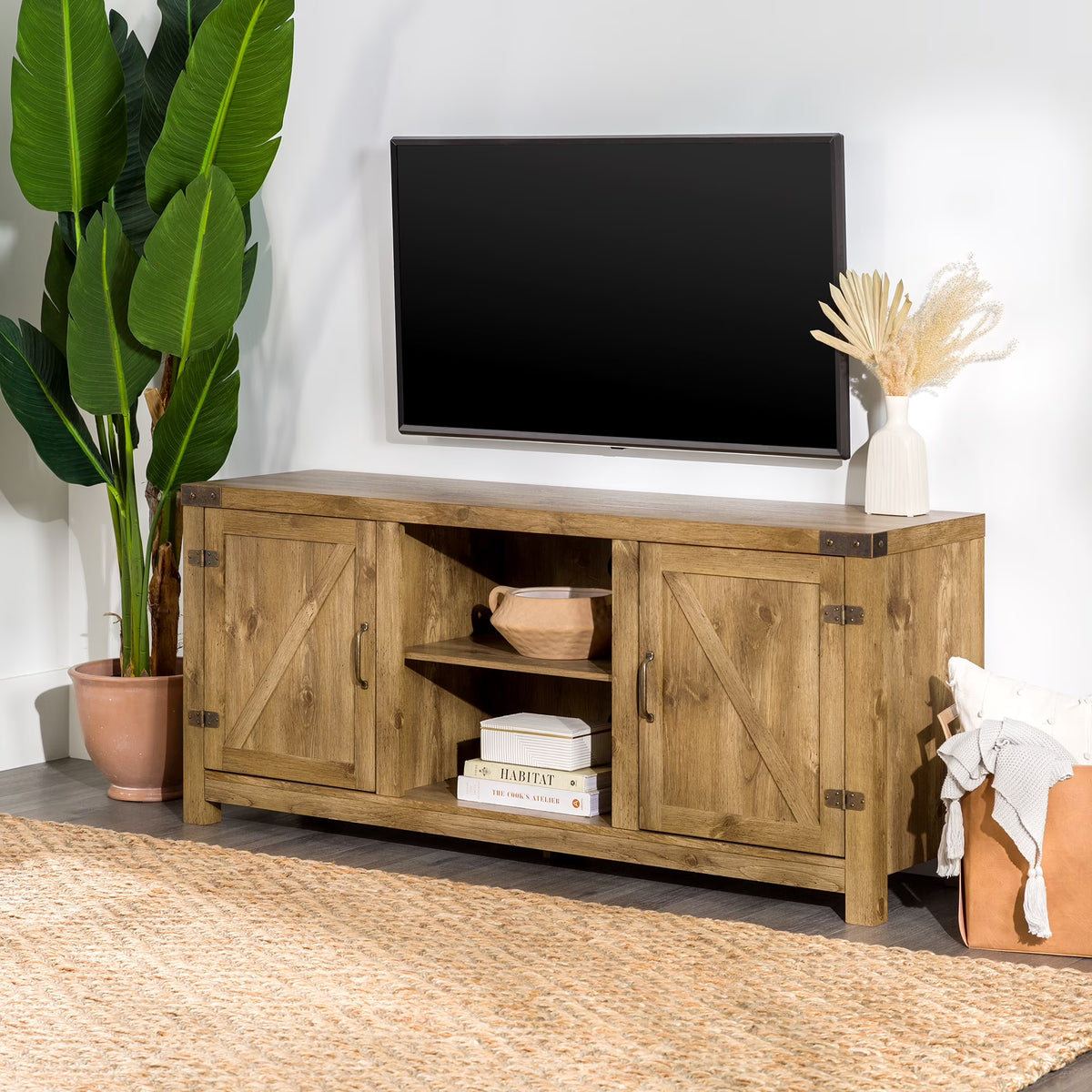 Walker Edison Modern Farmhouse Barn Door TV Stand for TVs up to 65", Grey Wash