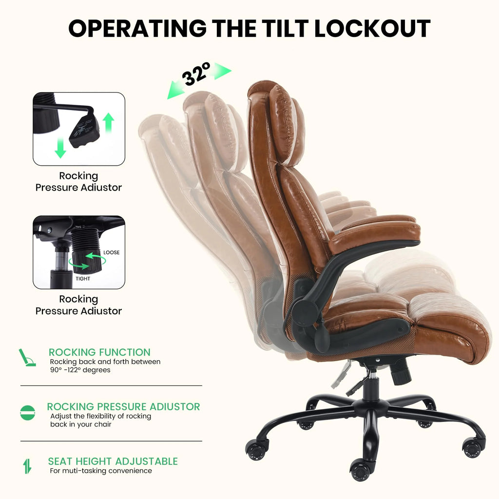 HomeZeer Executive Office Chair, Big and Tall Home Office Chairs 400lbs, High Back Executive Office Chair with Adjustable Flip up Arm, Wide Seat Leather Desk Computer Chairs, Black