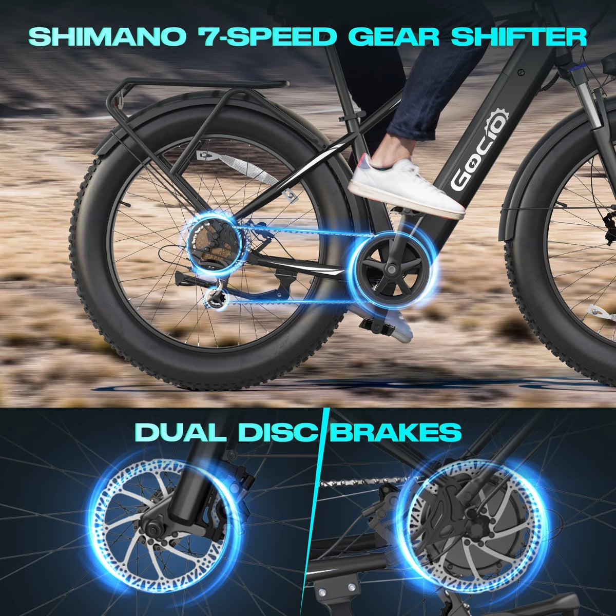 Gocio Electric Bike, 26"x4.0" Fat Tire E-Mountain Bike, Peak 1000W Motor, 28MPH 48V 15Ah Battery Removable Ebike for off Road, Sand, UL2849