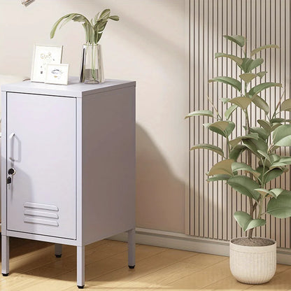 Metal Locker End Table, Single Door Metal Nightstand with 2 Adjustable Shelf, Modern Bedside Table, Versatile Side Cabinet for Bedroom