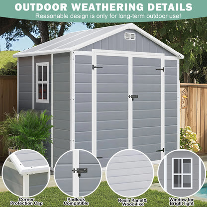 Outdoor Shed & Storage, Seizeen All-Weather Plastic Sheds 82'' H, Sloped Top Garden Shed with Window, Heavy-Duty Resin Outdoor Storage W/Floor, Gray