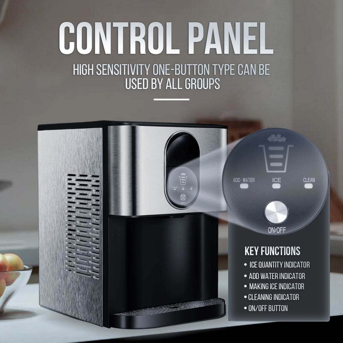 Auseo Ice Maker Countertop with Soft Chewable Ice, 44 Lbs/24H, Self-Cleaning, One-Click Operation for Home/Party(Black)