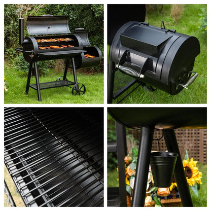 Summit Living Charcoal Grill with Offset Smoker 941 sq.in. Extra Large BBQ Grill Black