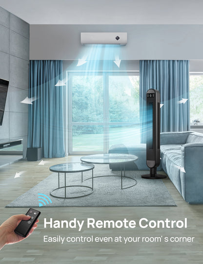 Dreo Tower Fan for Home, 42" Standing Fan with Remote, 90�� Oscillating Fan for Indoors, 34dB Quiet Bedroom Fans, 6 Speeds, 4 Modes, 12H Timer, Bladeless Fan with LED Display, 26 ft/s High Velocity