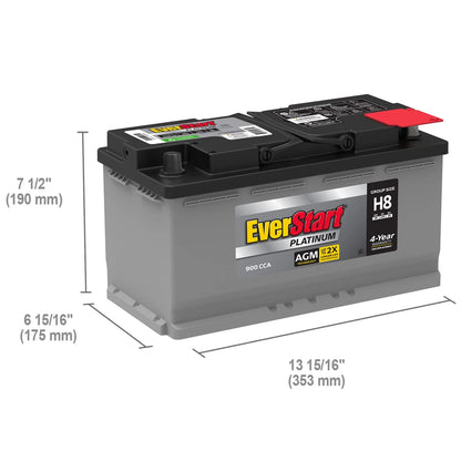 EverStart Platinum BOXED AGM Battery, Group Size H8 12 Volt, 900 CCA