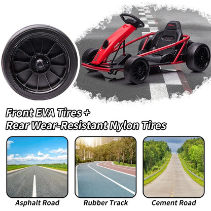 Kojooin Go Kart for Kids,24V Battery 300WX2 Motors Pedal On Foot Go Cart,8MPH High Speed Drifting Car with Slow Start Function,Rose red