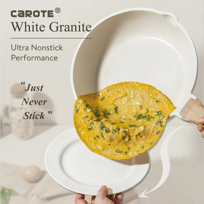 Carote Nonstick Cookware Sets, 24 Pcs Granite Non Stick Pots and Pans Set, Induction Cookware, White