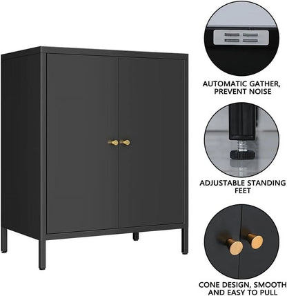 Small 2 Transparent Door Metal Storage Side Buffet Cabinet for Bed Room,Living Room,Entryway,Hallway,Home,Hotel,Office,Garage,Kitchen,1 Removable Shelf.