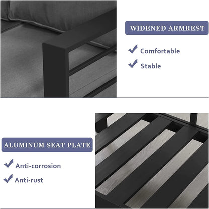 Superjoe Patio Furniture Aluminum Sofa All-Weather Outdoor 3 Seats Couch Gray Metal Chair with Dark Grey Cushions