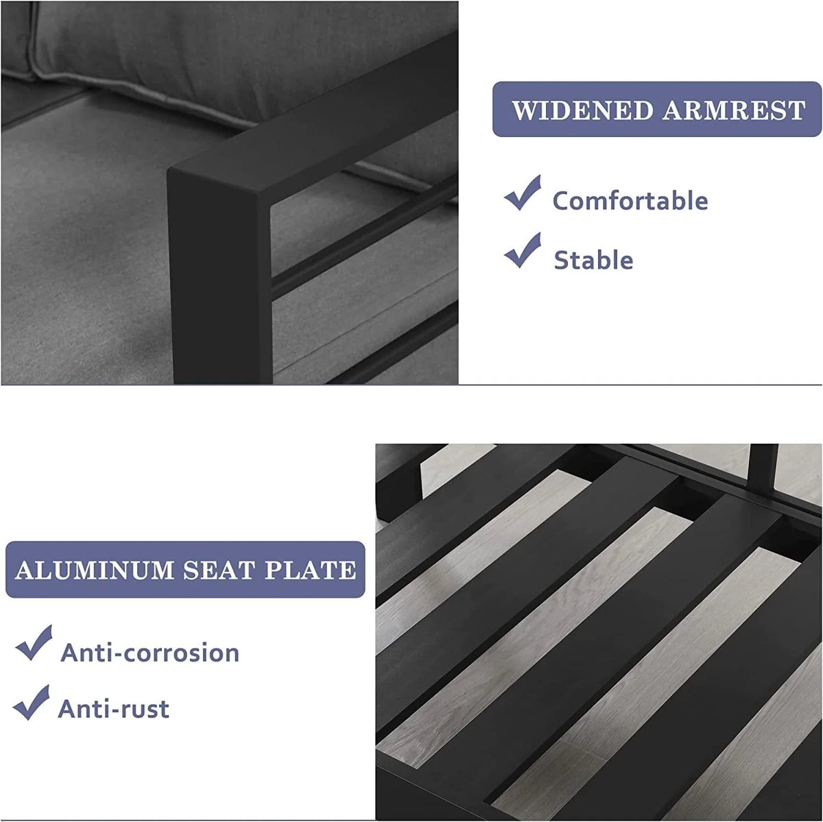 Superjoe Patio Furniture Aluminum Sofa All-Weather Outdoor 3 Seats Couch Gray Metal Chair with Dark Grey Cushions