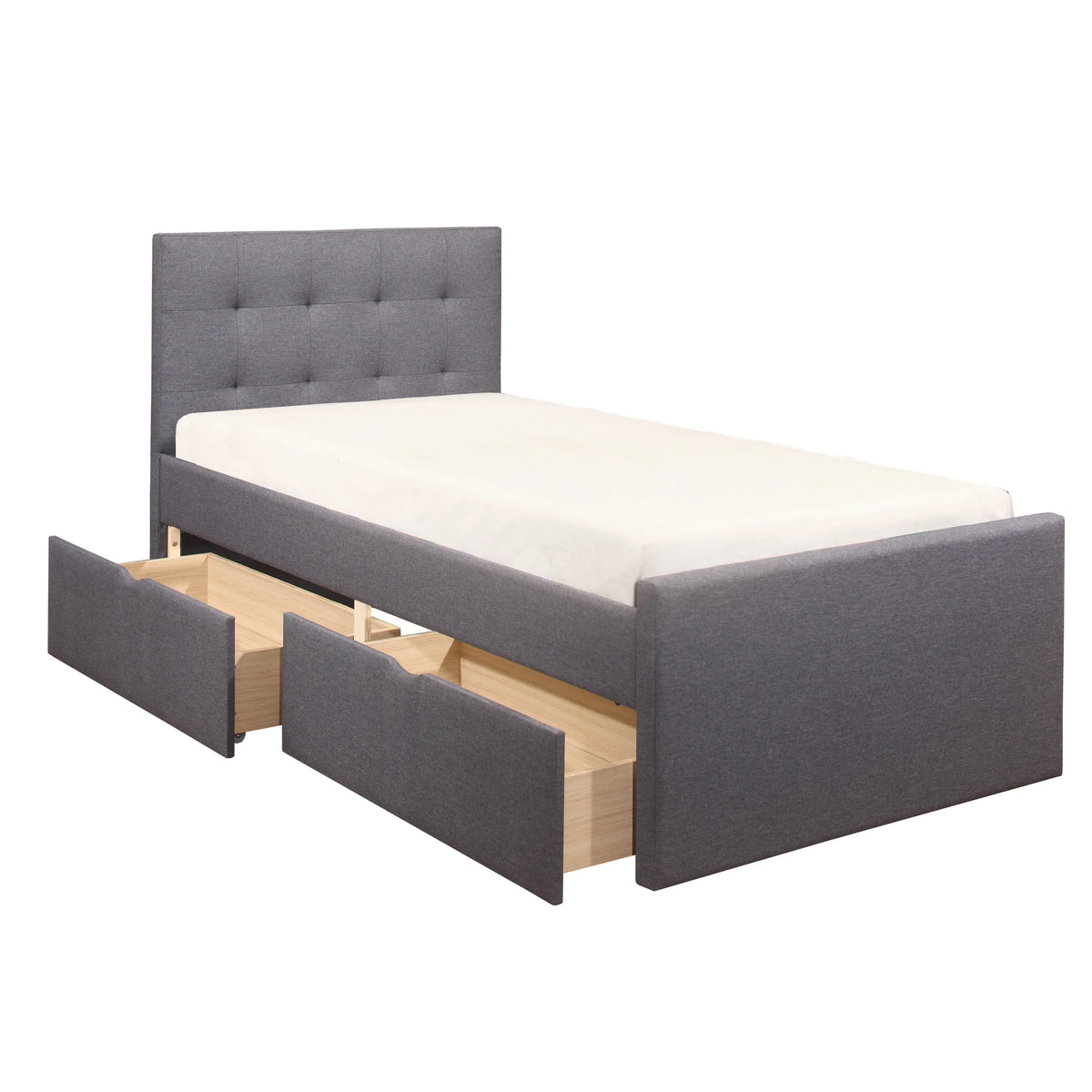 Emory Upholstered Twin Platform Bed with 2 Storage Drawers, Gray, by Hillsdale Living Essentials
