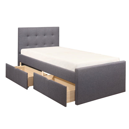 Emory Upholstered Twin Platform Bed with 2 Storage Drawers, Gray, by Hillsdale Living Essentials