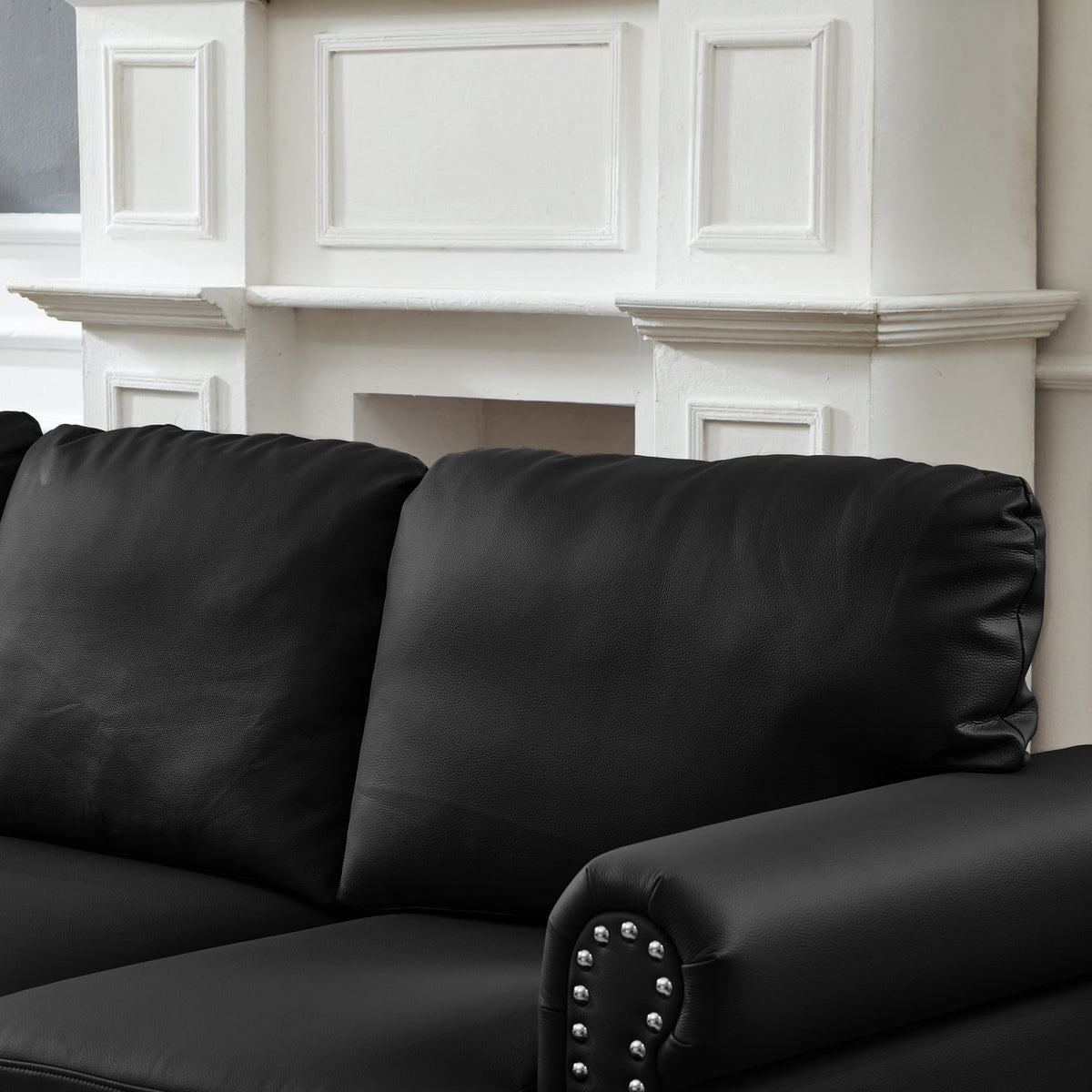 2 Piece Living Room Sofa Set, Modern Leather 3 Seater and Loveseat Sofa with Storage Seats and Rolled Nails Arms for Living Room, Brown