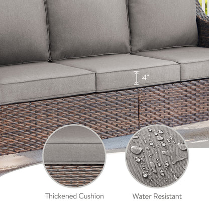 POCASSY Wicker Outdoor Couch, Brown Wicker Sofa Outdoor Furniture with All Weather Rattan and Olefin Cushion for Balcony, Backyard, Porch, Brown/Gray