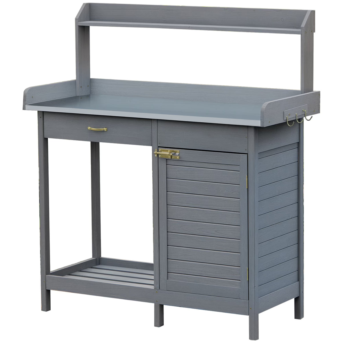Outsunny Potting Bench Prep Table with Faucet, Sink, and Storage, Gray