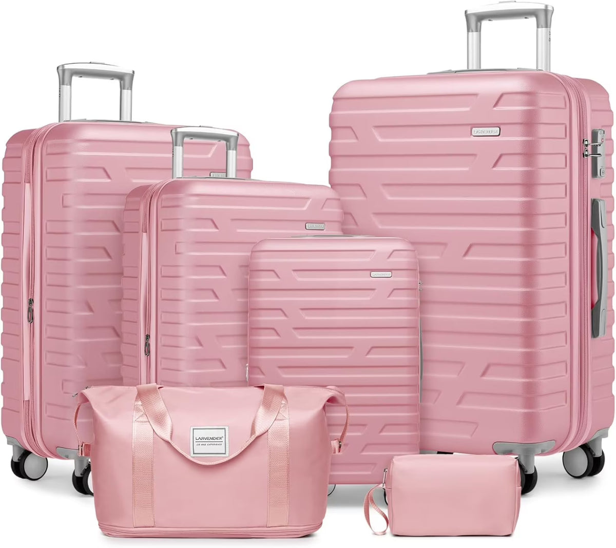 6-Piece Hardshell Luggage Set with Expandable Spinner Suitcases & TSA Lock, 25% Extra Capacity, Duffel Bag & Toiletry Kit, Cream ABS Suitcases