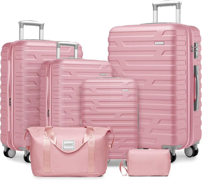 6-Piece Hardshell Luggage Set with Expandable Spinner Suitcases & TSA Lock, 25% Extra Capacity, Duffel Bag & Toiletry Kit, Cream ABS Suitcases