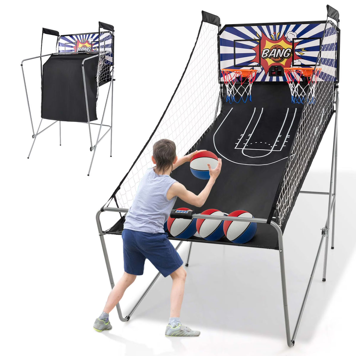 Costway Dual Shot Basketball Arcade Game with 8 Game Modes Electronic Scoring Blue