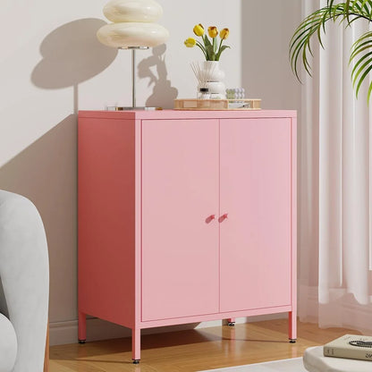 Small 2 Transparent Door Metal Storage Side Buffet Cabinet for Bed Room,Living Room,Entryway,Hallway,Home,Hotel,Office,Garage,Kitchen,1 Removable Shelf.