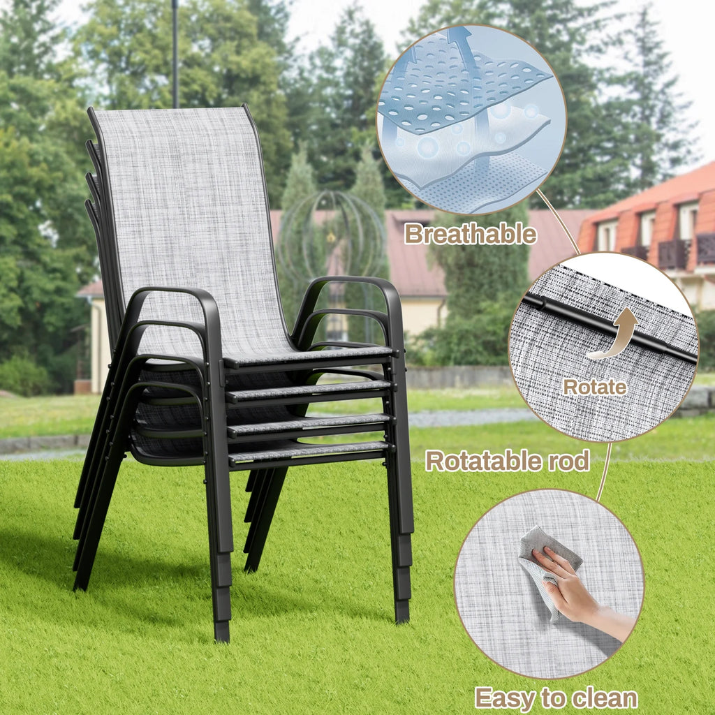Pirecart 5-Piece Outdoor Patio Dining Table Set with 4 Stackable Textilene Chairs for for Patio, Lawn, Garden, Gray