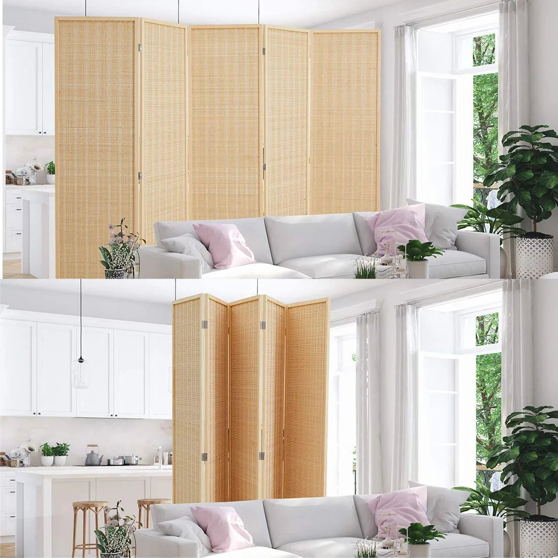 JOSTYLE 4-Panel Room Divider 6ft Tall Extra Wide Folding Privacy Screen with Diamond Double-Weave Divider for Room Separation Freestanding Red Brown