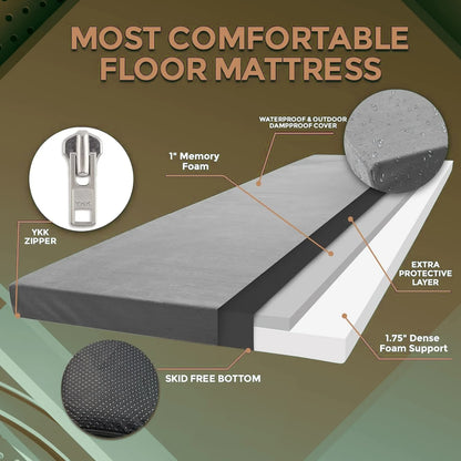 2 Inch Thick Memory Foam Camping Mattress Sleeping Pad, Car|Tent|Cot, Glamping Portable Floor Mat Roll Up Futon Mattress