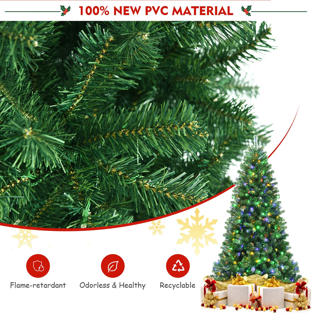 Costway 7ft Pre-lit Hinged Christmas Tree w/ Remote Control & 9 Lighting Modes
