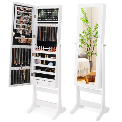 Costway Contemporary MDF Jewelry Cabinet with LED Lights in Brown