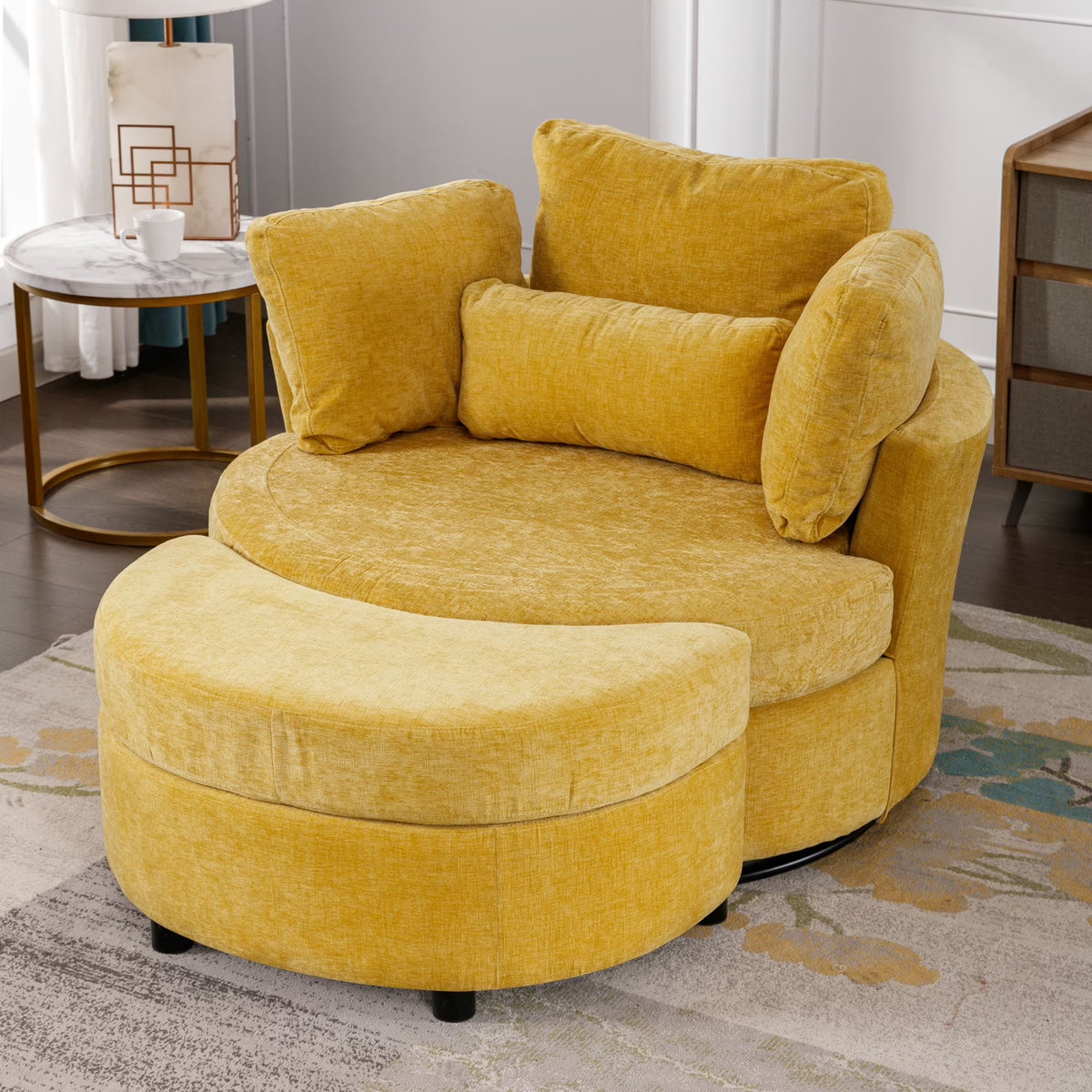 Muumblus Teddy Swivel Accent Barrel Chair, Modern Oversize Sherpa Comfy Round Reading Armchair for Living Room, Ivory