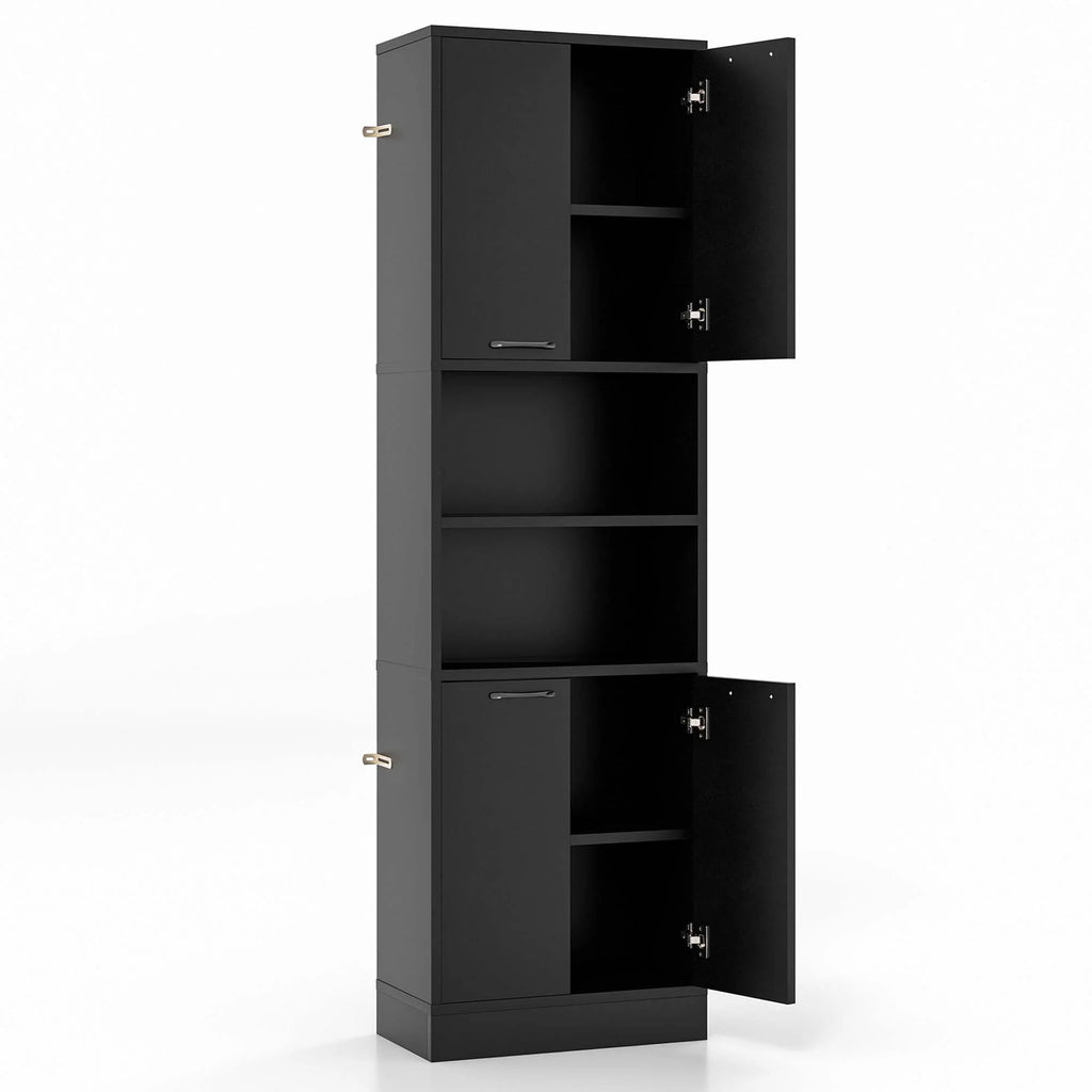Costway 75" Tall Bathroom Storage Cabinet with 4 Doors & 2 Open Compartments Freestanding White