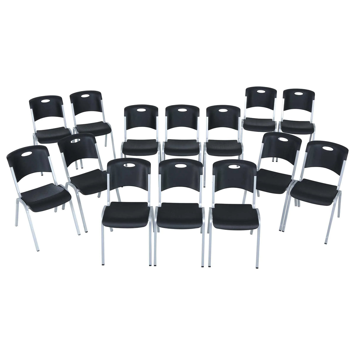 Lifetime Steel Framed Indoor/Outdoor Commercial Grade Stacking Chairs, Black & Silver, (Set of 14) 80569