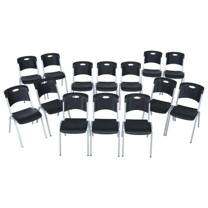 Lifetime Steel Framed Indoor/Outdoor Commercial Grade Stacking Chairs, Black & Silver, (Set of 14) 80569