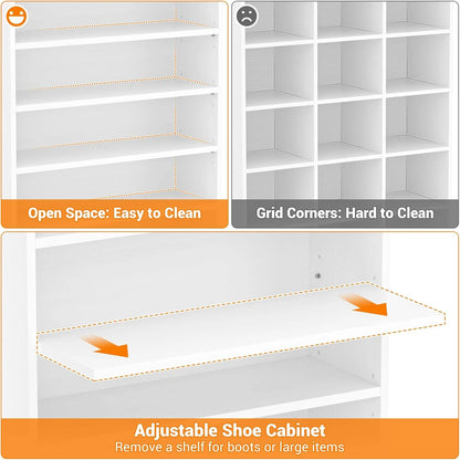 Homieasy Tall Shoe Cabinet, 9-Tier Wood Shoe Storage Organizer, Freestanding Shoe Storage Cabinet with Large Capacity, Vertical Space Saving Shoe Rack, White