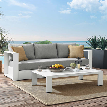 Lounge Sofa Table Set, Grey Gray, Aluminum, Metal, Fabric, Modern Contemporary, Outdoor Patio Balcony Cafe Bistro Garden Furniture Hotel Hospitality