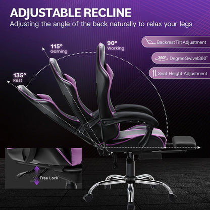 JONPONY Big and Tall Gaming Chair, Ergonomic Design, Gamer Chair PU Leather with Footrest and Lumbar Support, High Back Office Chair Support 8 Hours Long Sitting, Computer Chair,Black Grey