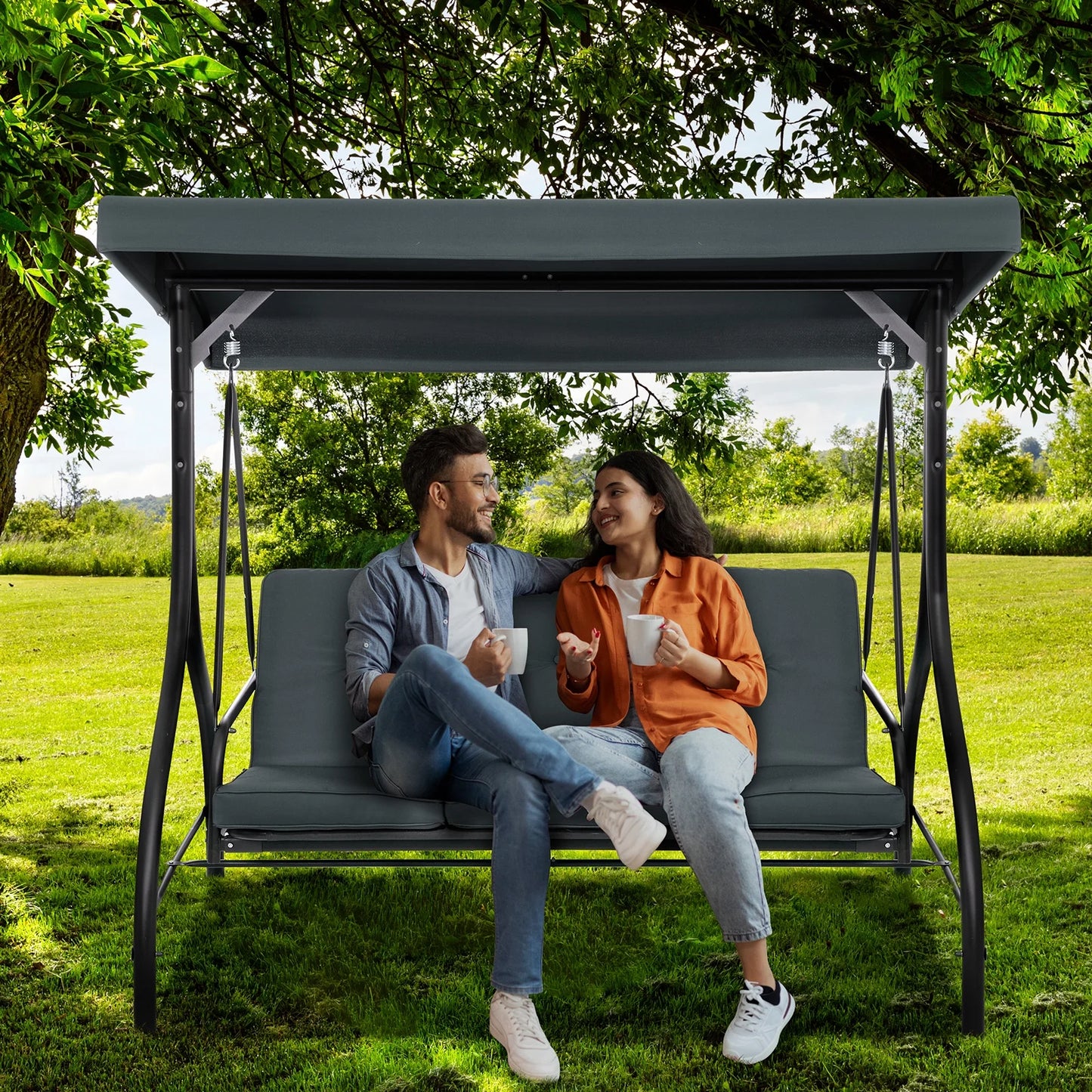 Arlopu 3 Person Porch Swing Outdoor Converting Canopy Swing Glider with Canopy