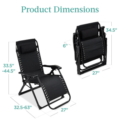 Best Choice Products Oversized Zero Gravity Chair, Folding Recliner w/ Removable Cushion, Side Tray - Fossil Gray