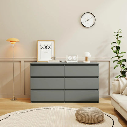 Kadyn Modern 6 Drawer Dresser Wood Cabinet,Dresser for Bedroom, Kitchen Storage Cabinet with Drawers, Chest of Drawers(Black)