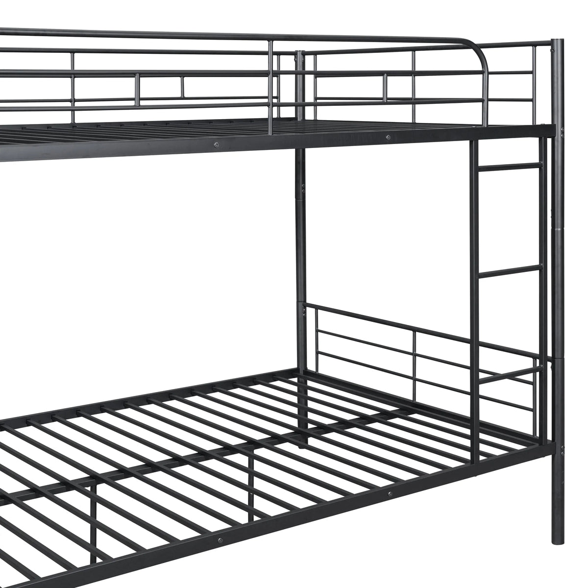 Full over Full Bunk Beds, BTMWAY Metal Bunk Beds Full Over Full Size, Full Size Convertible Bunk Beds for Kids Teens Adults, with Ladder and Safety Guardrails, Load-Bearing 350lbs, Noise-Free, Black