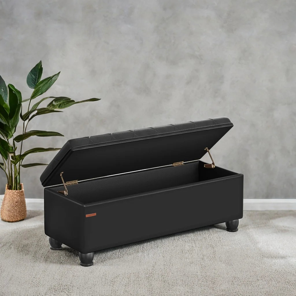SONGMICS 46.5" Storage Ottoman Bench Storage Bench Bedroom Bench 330lb Load Capacity Solid Wood Legs Light Gray